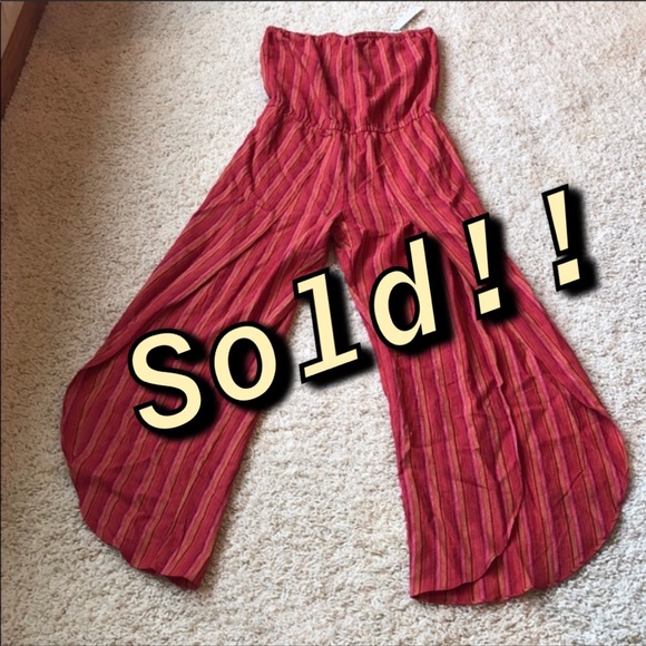 Anthropologie Pants - Anthropologie Drew red magenta striped jumpsuit